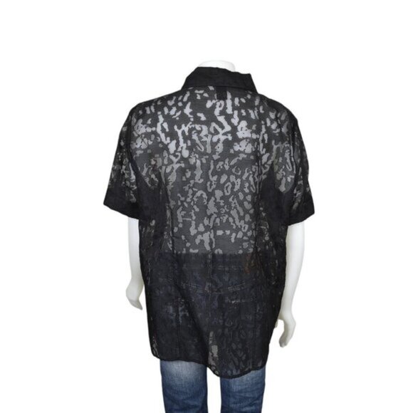 Anne Carson Linen Blend Sheer Blouse Short Sleeve Black Size 2X - Picture 6 of 8
